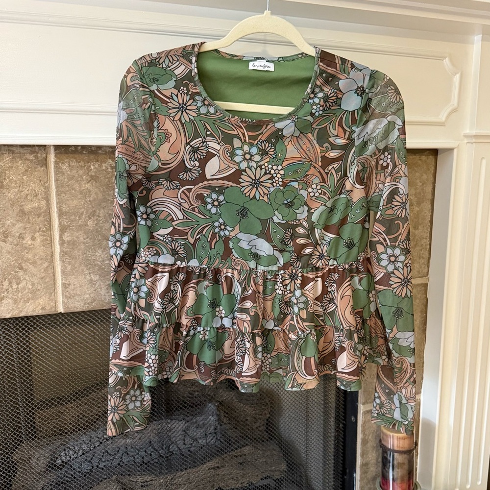 Love Fire Green Peplum Long Sleeve Blouse
